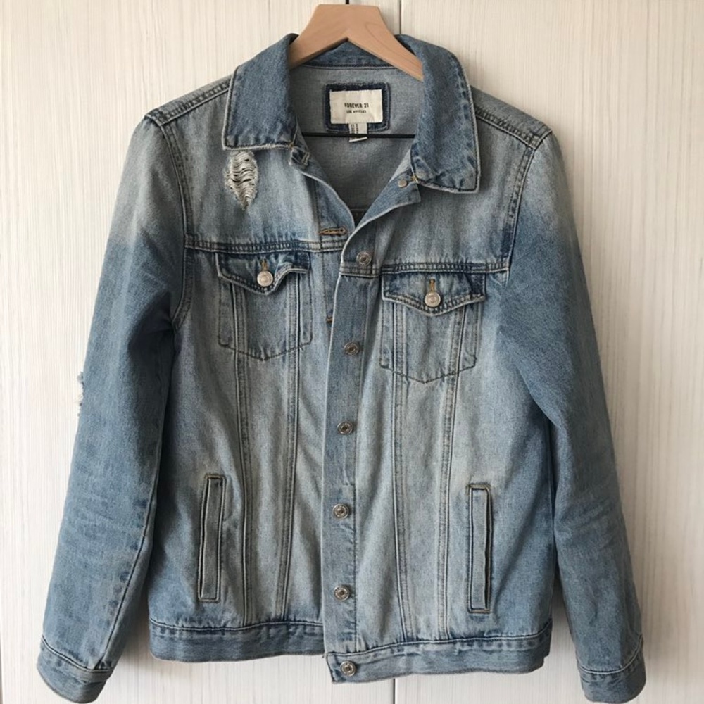 Forever 21 Distressed Light Denim Jacket